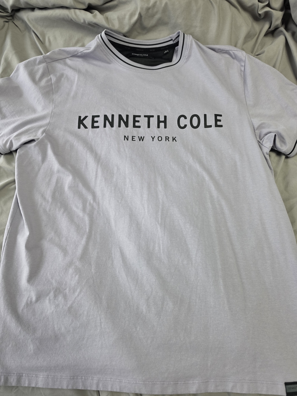 Kenneth Cole Light Gray Short-Sleeve Logo Tee with Black Trim